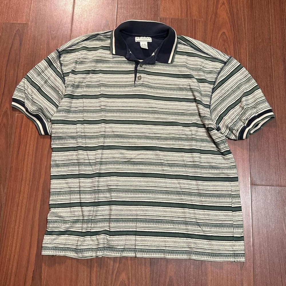 Y2K Arizona Green Striped Polo Shirt‎ Size Mens XL